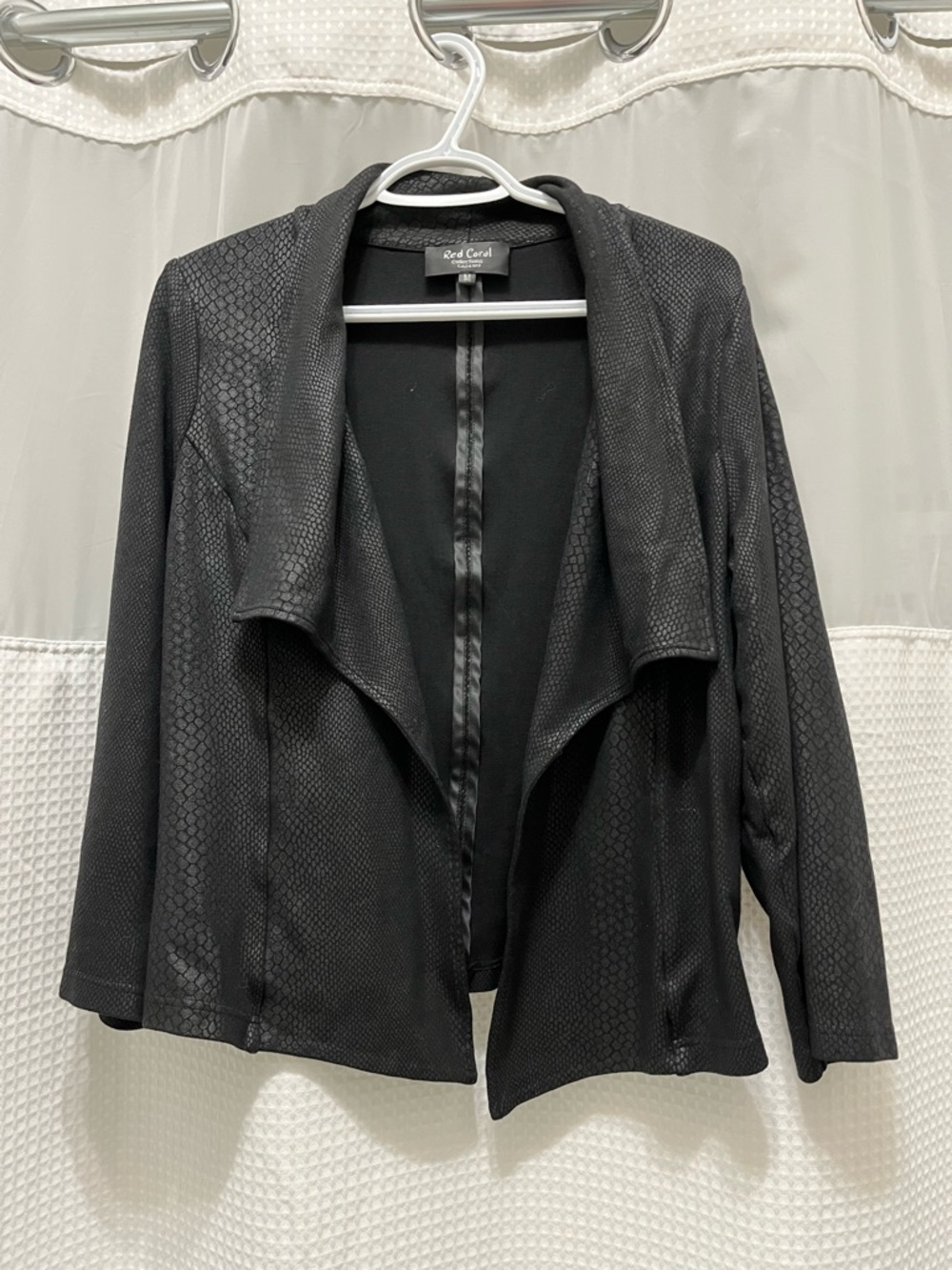 Open-Front Black Faux-Suede Draped Blazer Comfortable & Classy